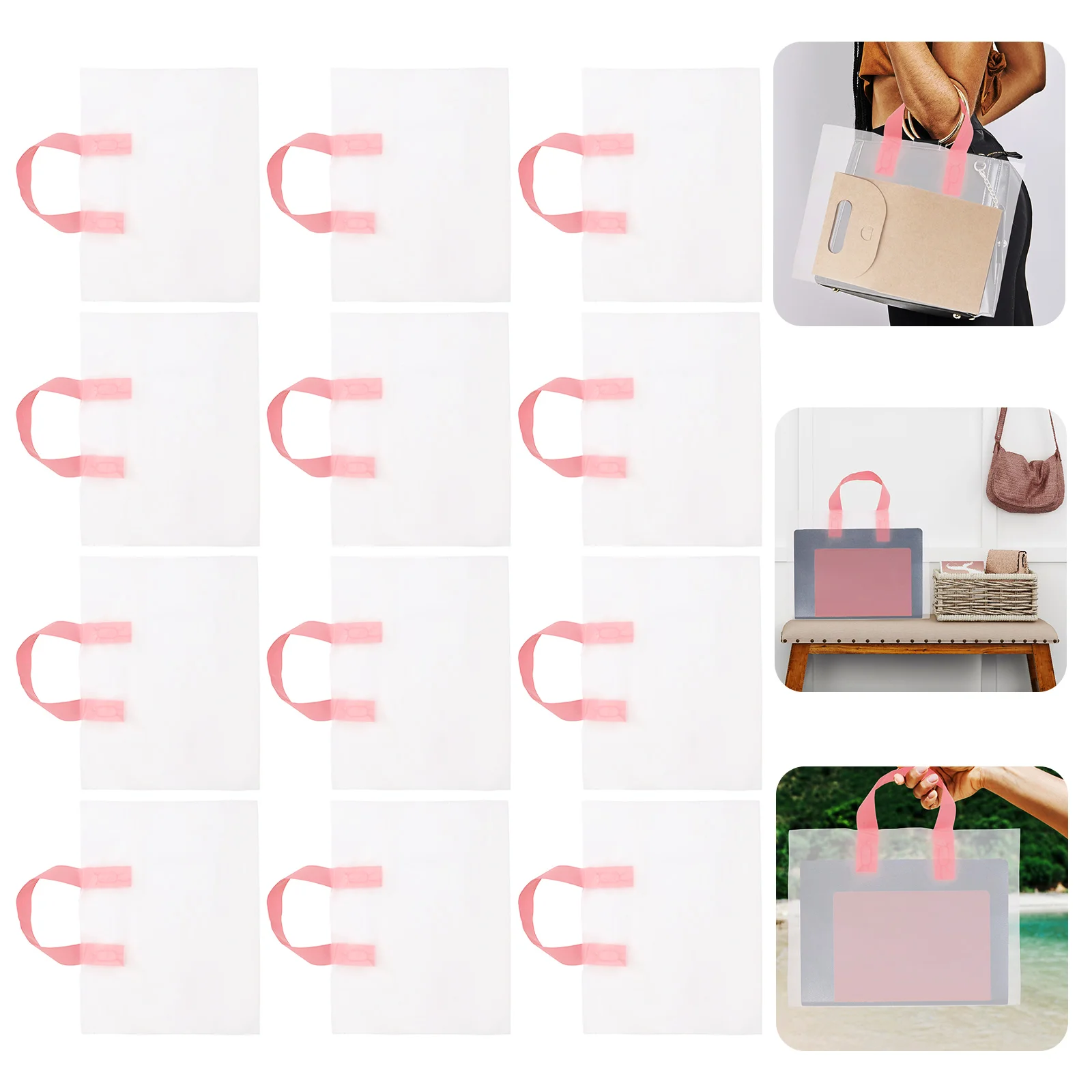 

50 Pcs Storage Bags Shopping Reusable Grocery Gift Packing Folding Foldable Transparent Tote