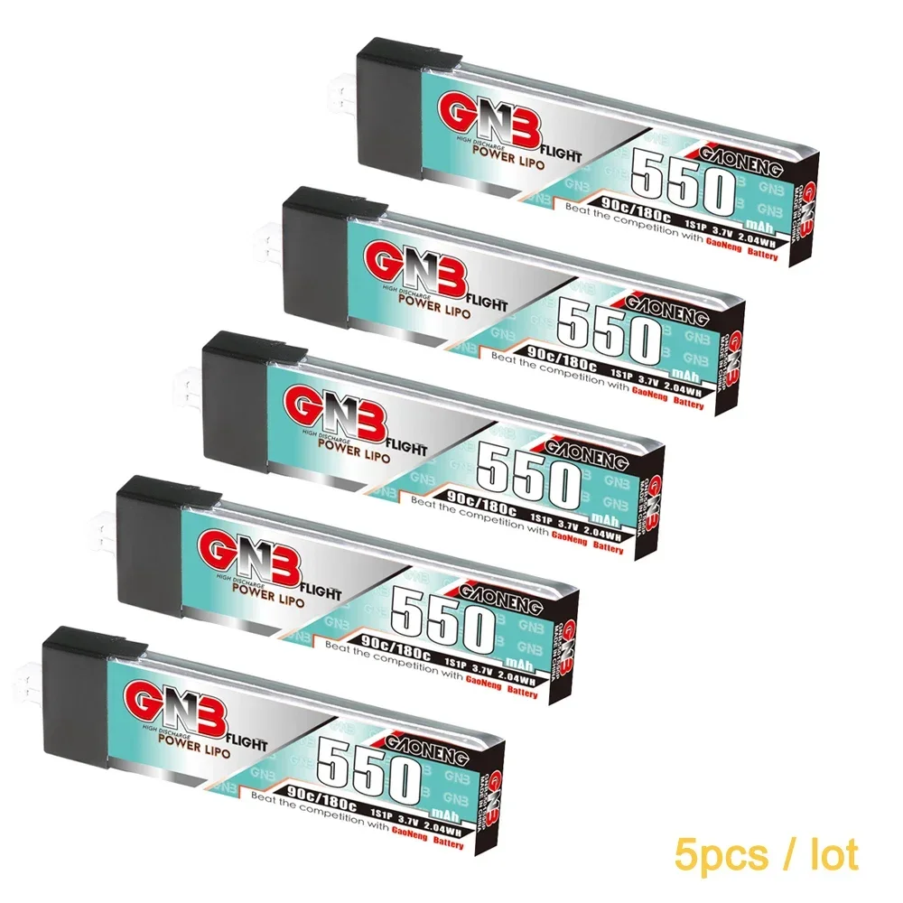 

5PCS GAONENG GNB 550mAh 1S 90C/180C Lipo Battery With PH2.0 Plug For Tinyhawk TINY8X TINY7 B06 Beta75 URUAV Inductrix FPV Drone