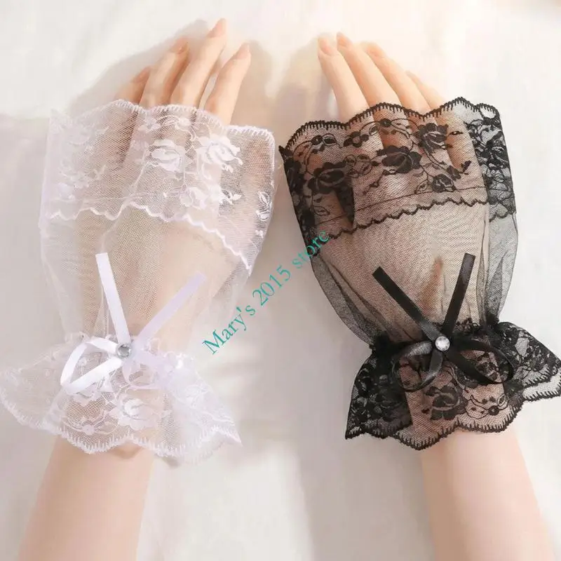 

Trendy Lace Wrist Cuffs For Nails Photography Breathable Floral Fabric Elastic Cuffs Fashion Accessories