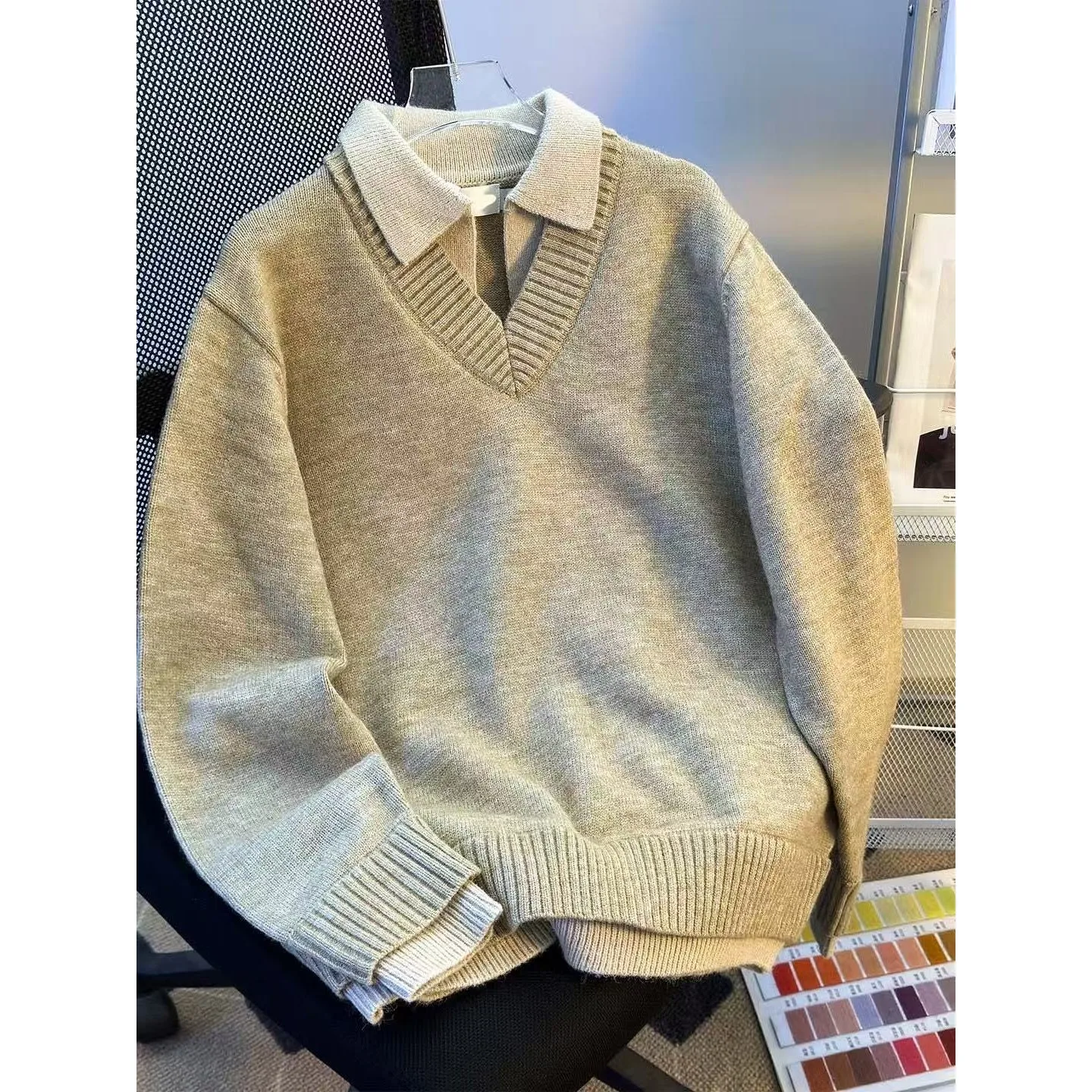 

Свитер American Sle V-Ne, большой размер 250, мужской вязаный топ Lazy Sle, верхняя одежда из полиэфирного волокна Long Sve