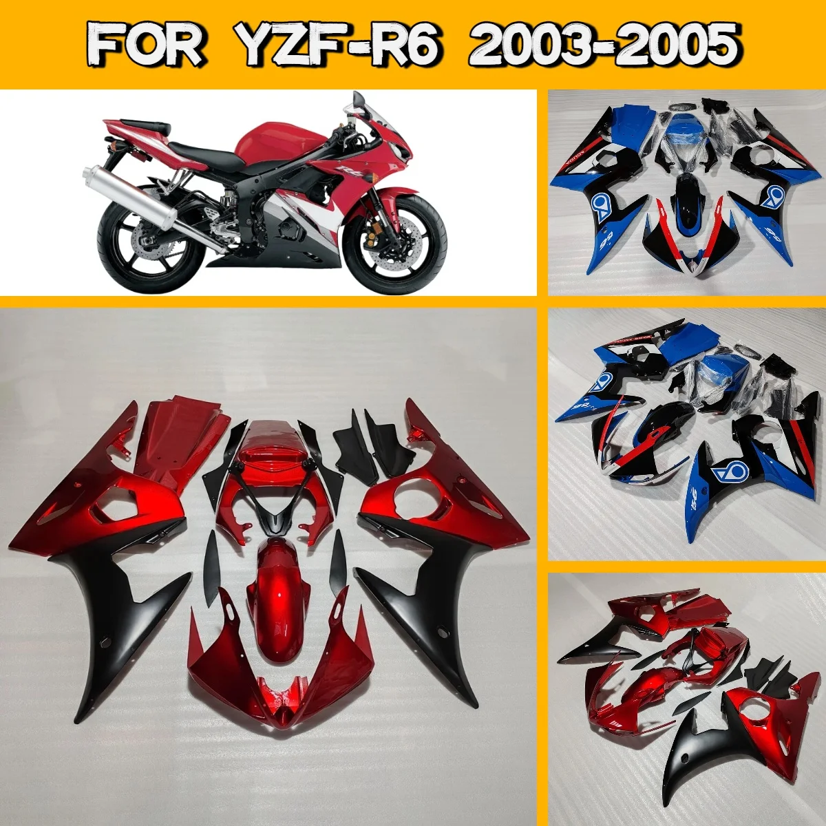 

Комплект обтекателей для Yamaha YZF R6 2003-2005 годов, идеально подходящий для моделей 03, 04, 05, изготовленный методом литья под давлением (Aftermarket Body Work Injection Fairings)