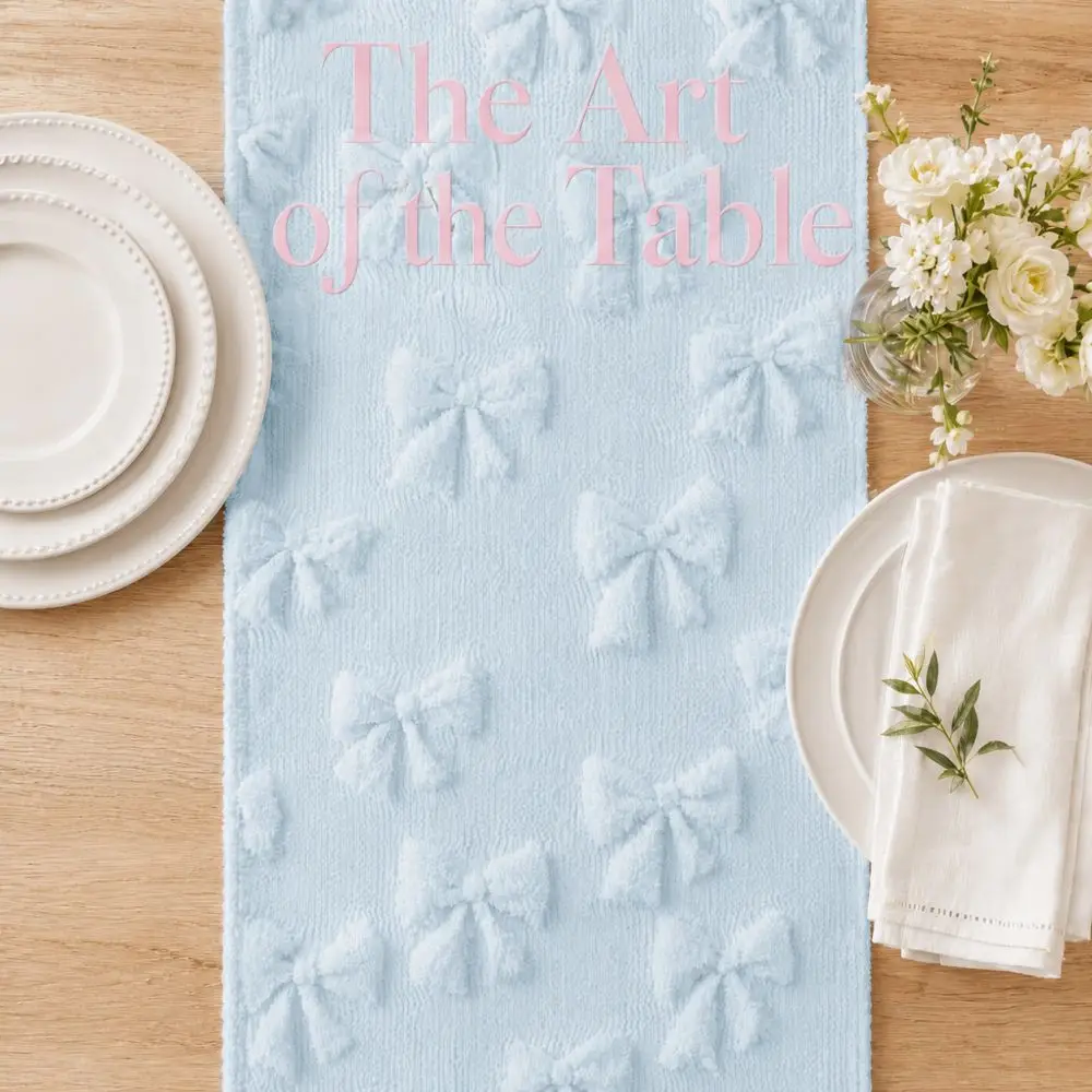 Comfortable Bow Table Runner Soft Texture Rectangular 3D Tufting Dining Tablecloth Long Creative Table Cover Restaurant