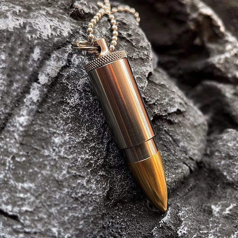 1PC EDC Titanium Alloy Brass Necklace Pendants Keychain Pendant Waterproof Health Metal Pill Medicine Bottle Outdoor Tool