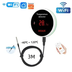 Tuya-sensor de temperatura y humedad con WiFi, sonda externa, Monitor remoto, alarma, termómetro interior, higrómetro, Detector, aplicación Smart Life