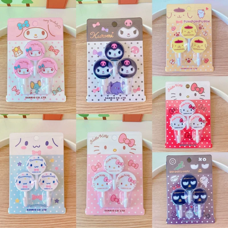 3Pcs Sanrio Kawaii Anime Hello Kitty My Melody Cinnamoroll Cartoon Sticky Hook Punch-free Home Bedroom Kitchen Bathroom Lovely