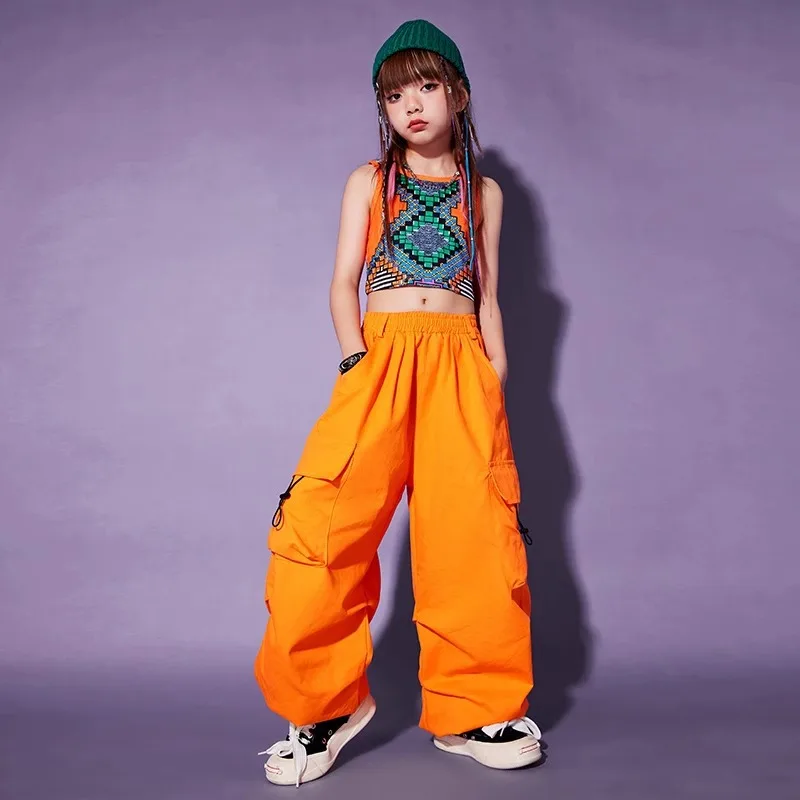 Children's jazz dance costume, girl's hip-hop street dance set, navel exposed fashion show, JAZZ performance costume, explosive