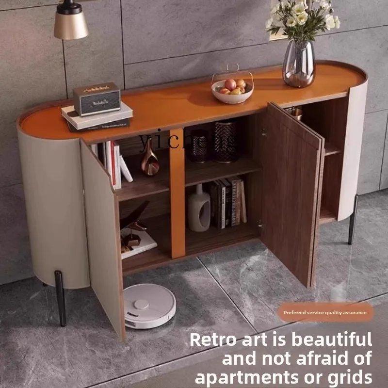 

New Storage Cabinet Saddle Leather Sideboard Home Living Room Wall-Mounted High-Legged Solid Wood Entryway Cabinet