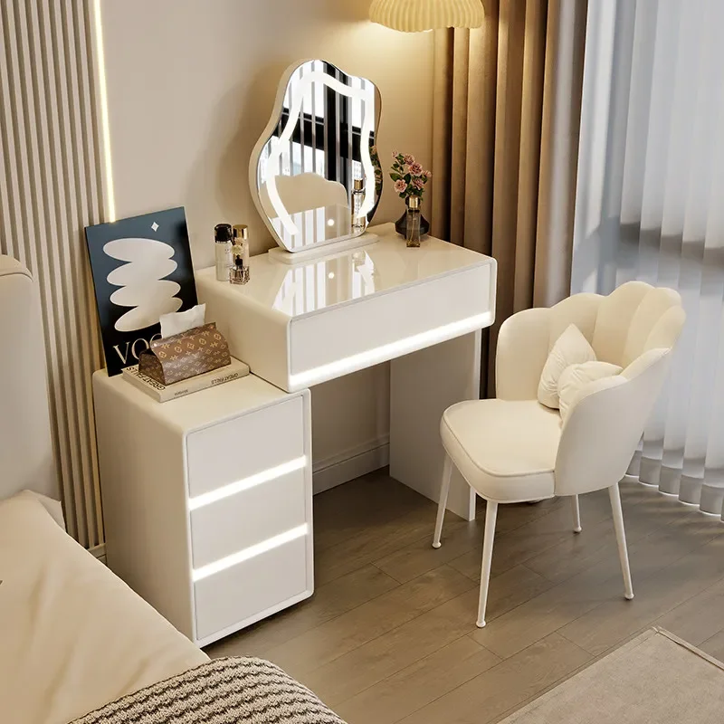 Lights Battery Vanity Table Makeup Minimalist Luxury White Vanity Table Bedroom Drawers Modern Schminktisch Furniture For Home