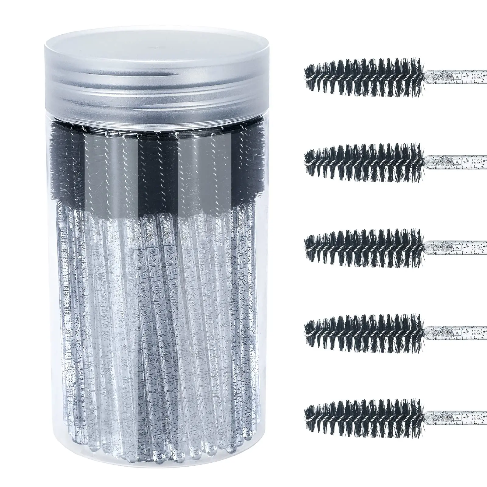 Brosse à cils 100 pièces, baguettes de Mascara réglables pour femmes, bobine de cils en cristal, brosse à sourcils avec récipient pour le maquillage