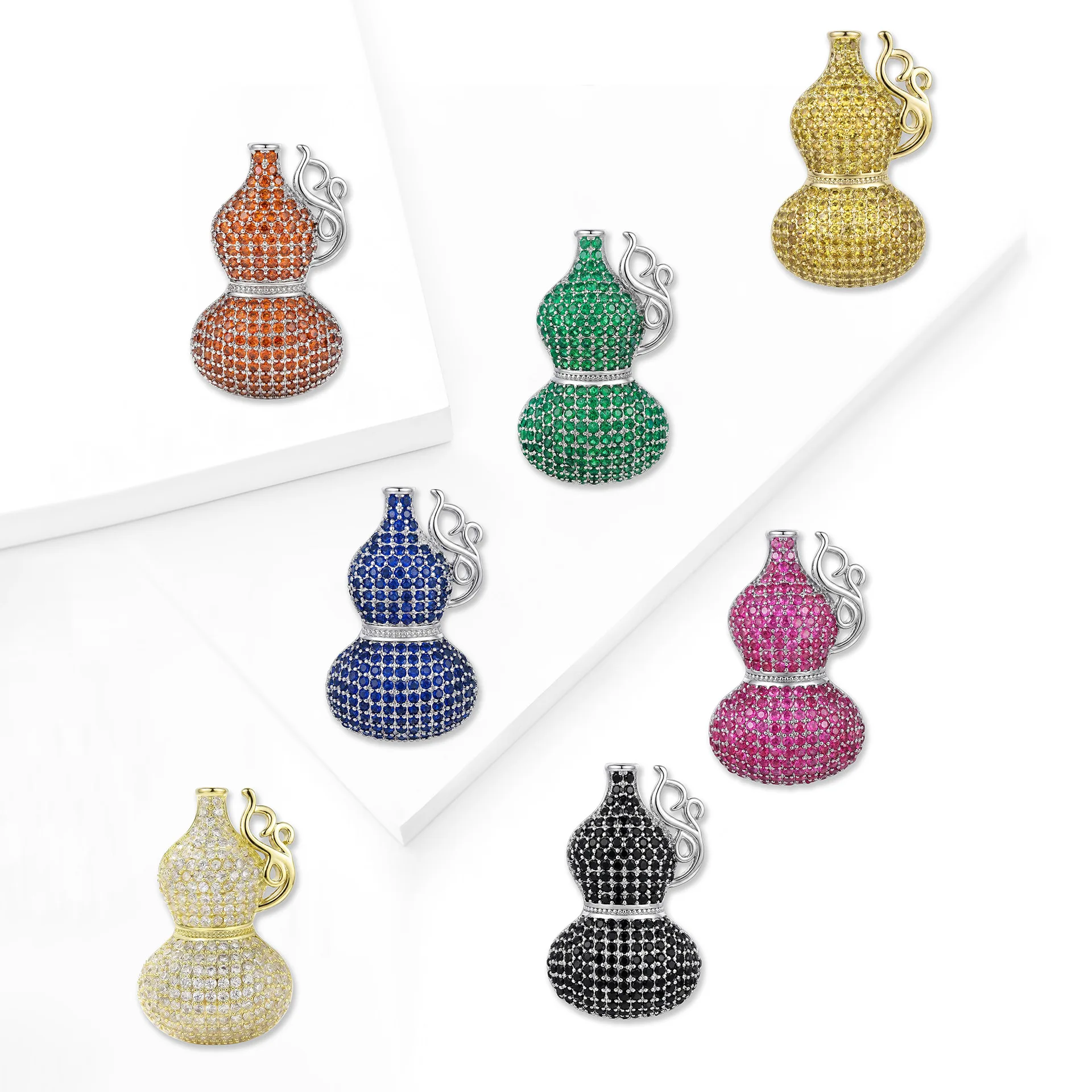 1PC Full Paved Rhinestone Gourd Brooch Pin Chinese Style Hulu Lucky Lapel Pin Crystal Fortune Brooch Scarf Suit Coat Decoration