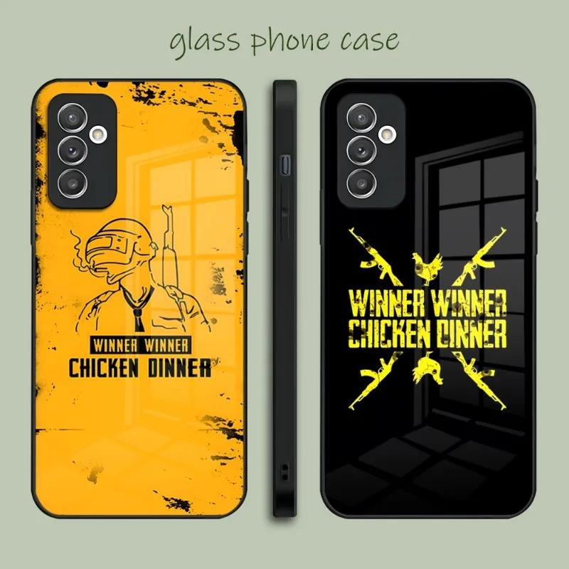 PUBG Winner Chicken Dinner Phone Case Glass For Samsung A14 A54 A34 A52 A51 S22 S23 Ultra A22 A32 A72 Note 20 10 Pro Plus Cover