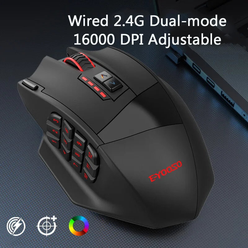 Imagem -02 - Dpi Ajustável 12 Botões Configurações com Fio 2.4g Mouse de Modo Duplo Rgb Backlight Gamer para Computador Portátil Esports Jogos 16000