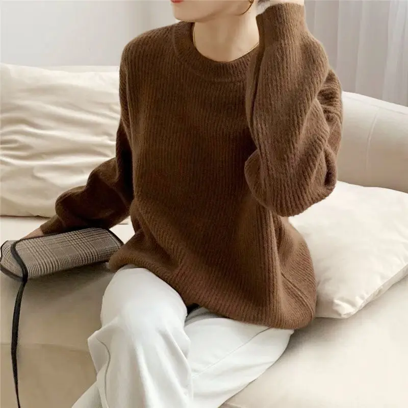 Coreano morbido e spesso tutto-fiammifero pullover maglione donna nuovo autunno e inverno sottile girocollo allentato solido pullover maglione femminile