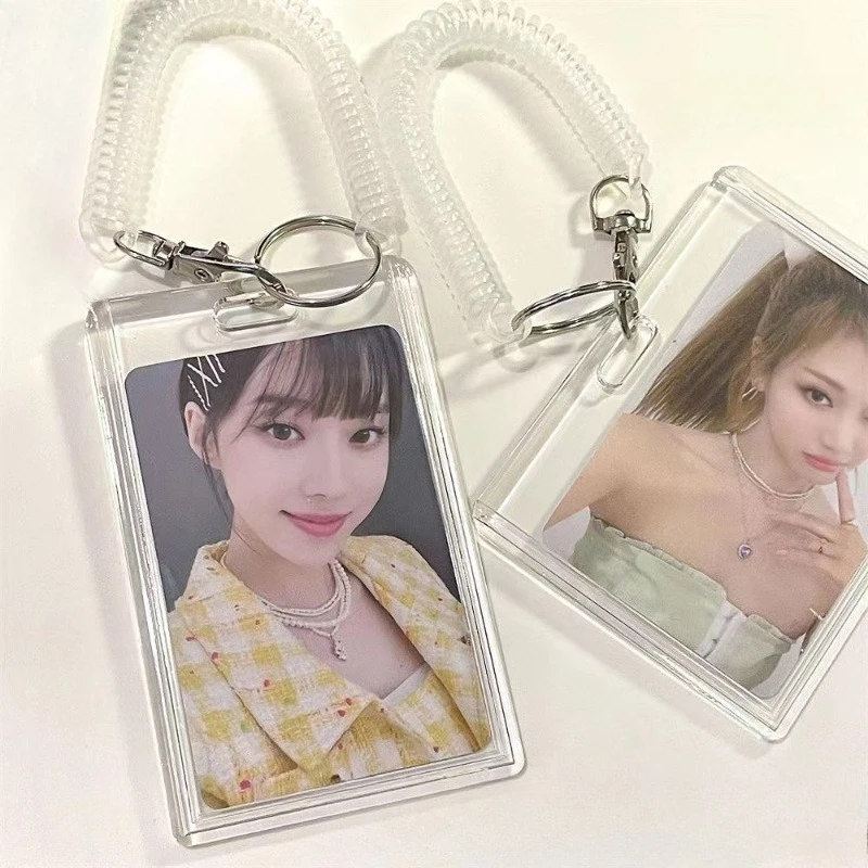 Anti-lost Keychain Acrylic Kpop Photo Card Holder Set 3 Inch INS Transparent Idol Photo Cover Case Bag Cards Sleeves Supplies