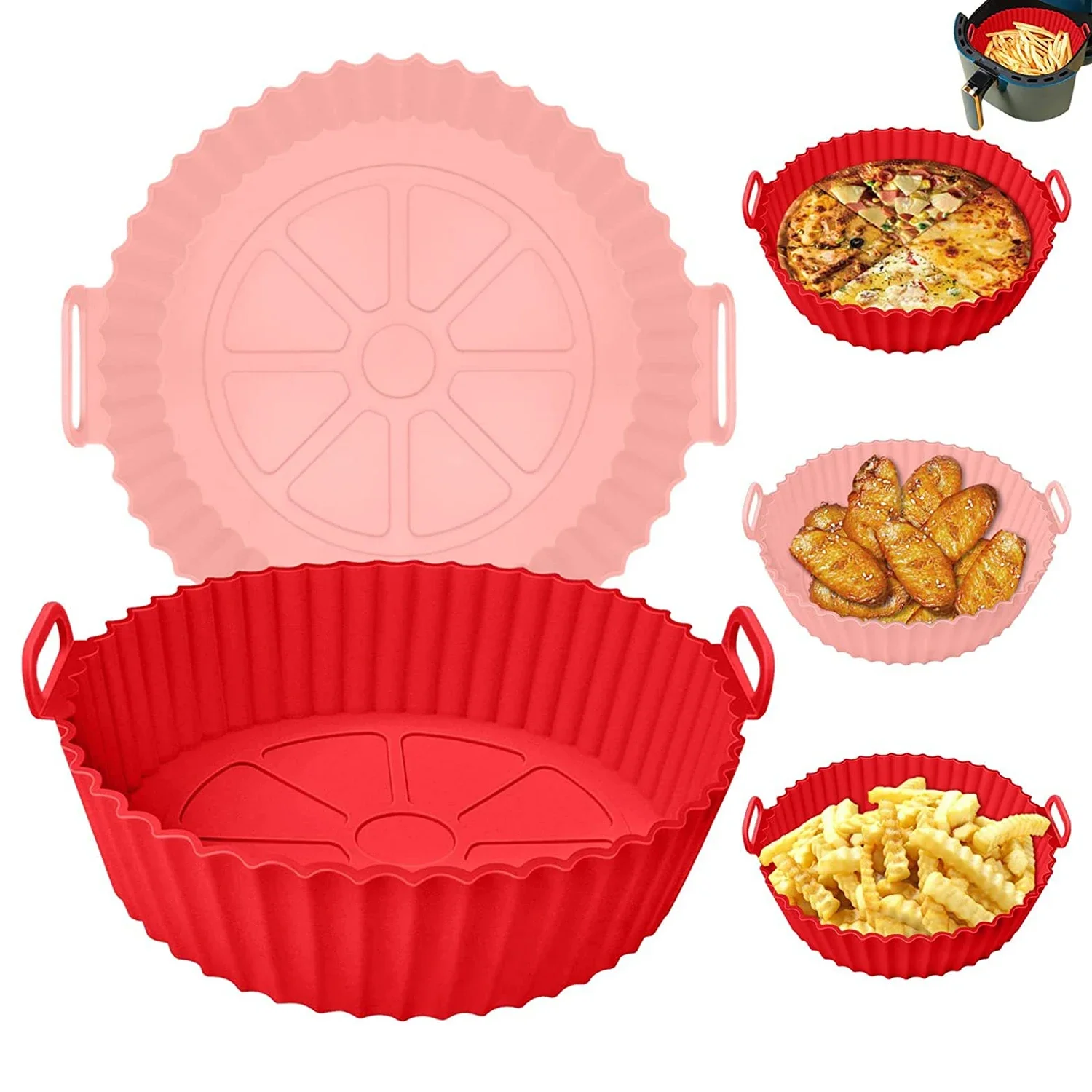 Air Fryer Silicone Liners Air Fryer Silicone Pot Reusable Silicone Air Fryer Liners Food Safe Non Stick Air-Fryer Accessories