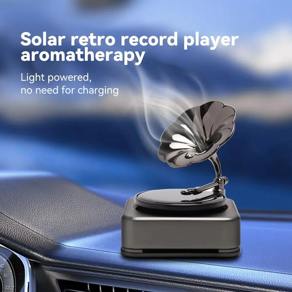

Antique Phonograph Styling Solar Powered Car Mounted Perfume Alloy Material Rich Smell Essential Oil Fragrance Car Accessories