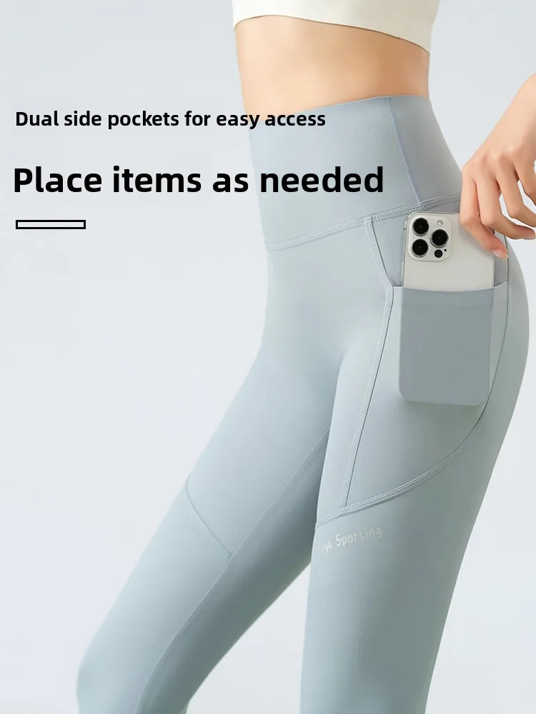 

Новые женские тонкие спортивные брюки для йоги с высокой талией, с двумя боковыми карманами, для фитнеса, базовый слой, для повседневной носки на улице весной и летом