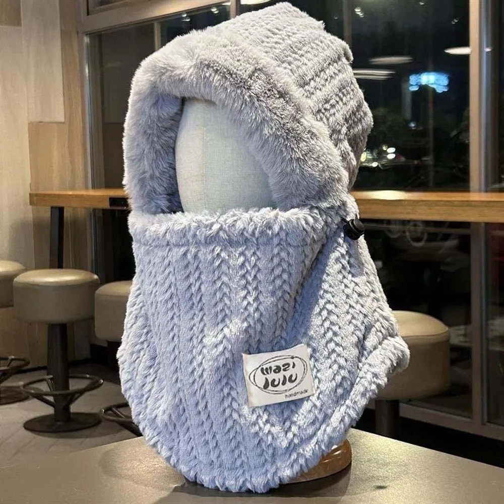 

Модная зимняя шапка-ушанка 4-в-1 с интегрированным шарфом и маской, утепленная, из шерсти, для защиты от холода, для велоспорта