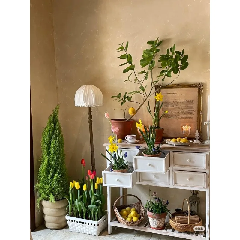 

American retro entrance table Solid wood entrance entrance cabinet Homestay living room decoration Long table against the
