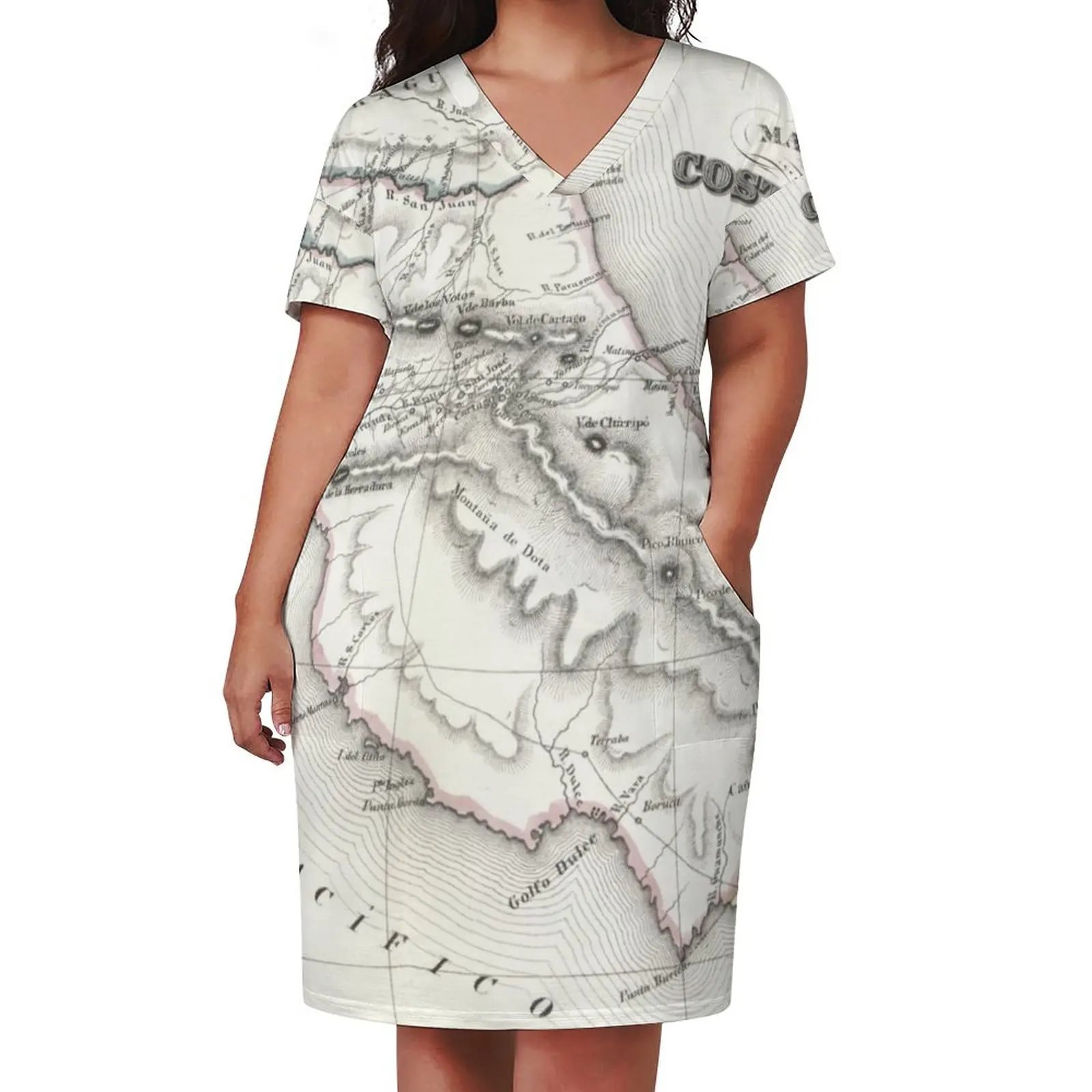 Carte Vintage de Costa Rica (1850), robe ample à poches, robes d'été pour femmes, robe de soirée