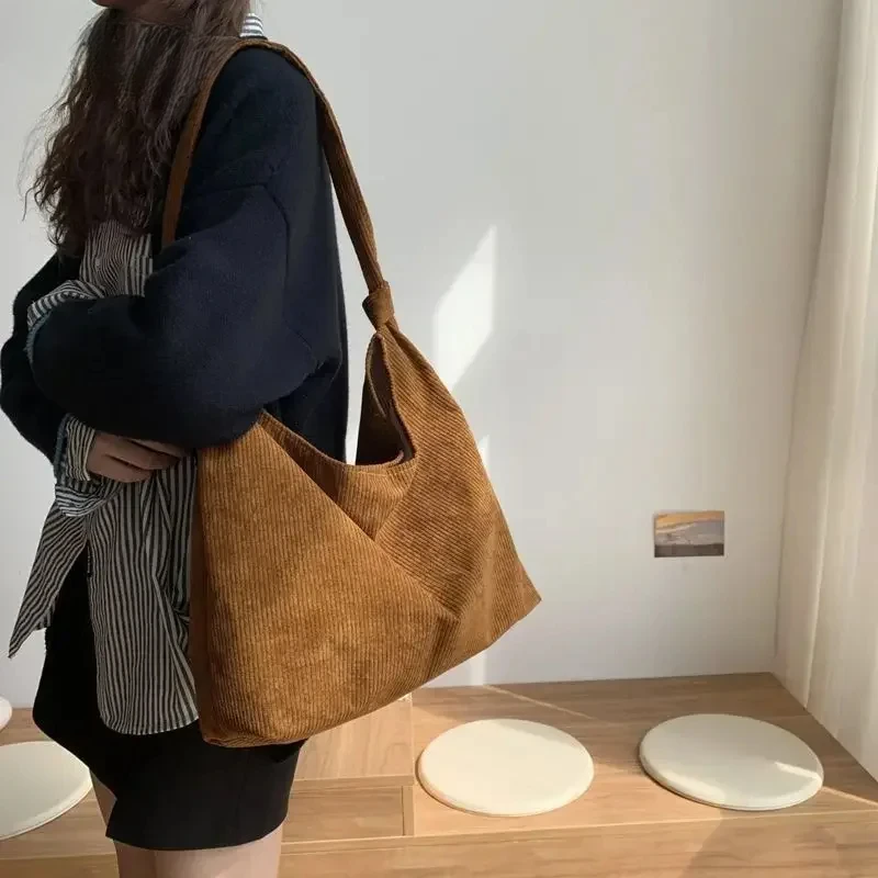 

Women Vintage College Girls Corduroy Shoulder Bags Large Capacity Korean Style Handbags Harajuku Casual Simple Commuter Elegant