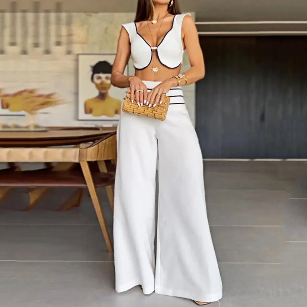 Low-cut Crop Top Pants Suit Fashion Sleeveless Tube Top Two-piece Suit Women's 2024 Tops Slim Trousers Female 2 Piece Sets