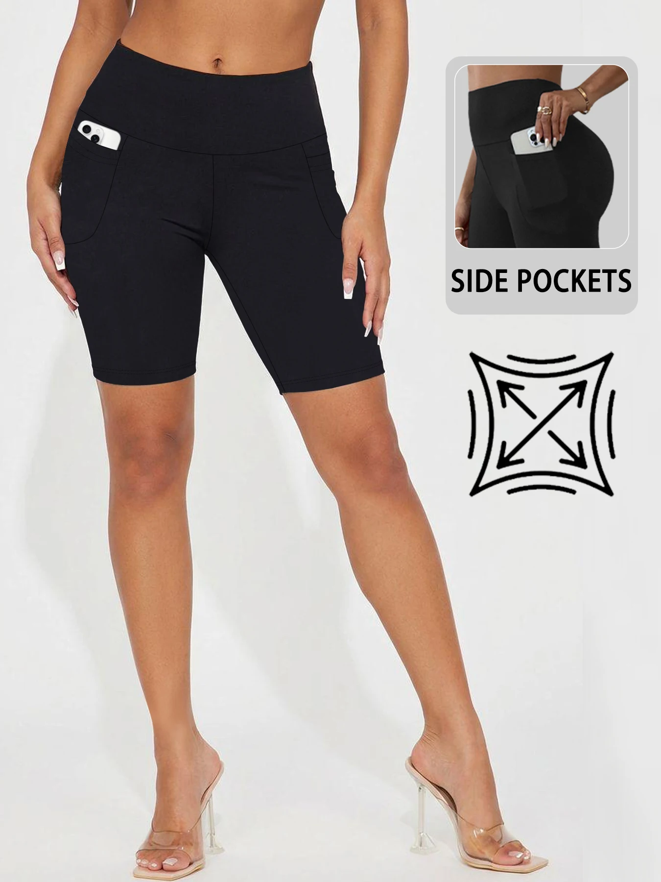 

High Waisted Biker Shorts For Women With Pockets, Super Soft Tummy Control Workout Running Yoga Athletic Shorts
