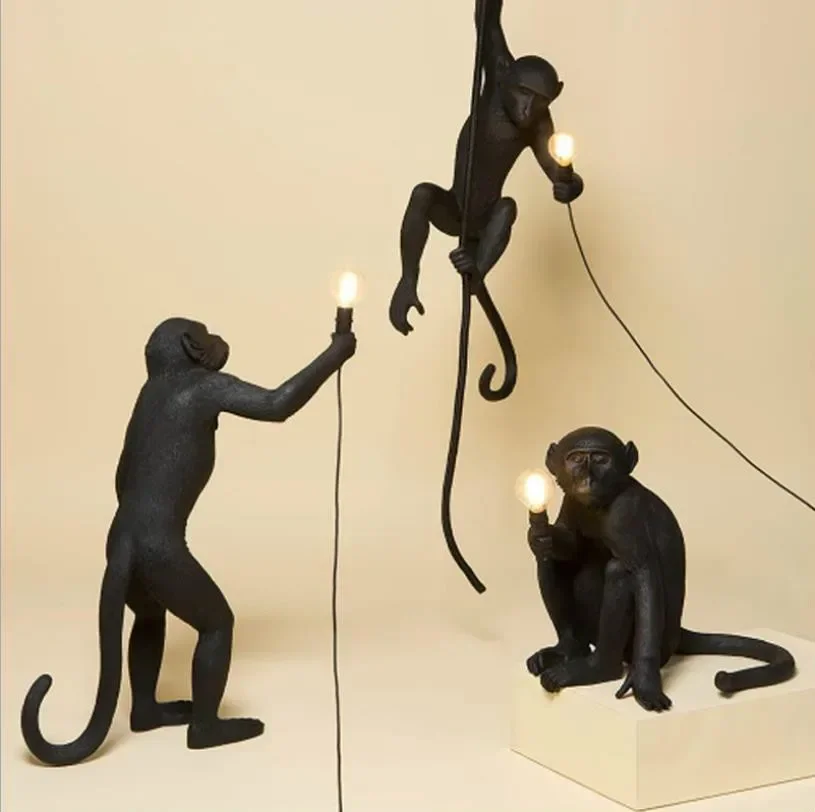 

Resin Black White Monkey Pendant Light For Living Room Lamps Art Parlor Study Room Led Lights lustre With E27 Led Bulb