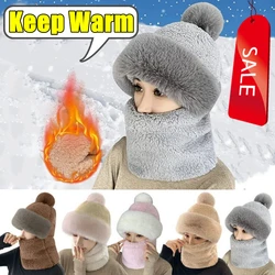 New Women Winter Plush Velvet Knitted Hat with Ear Flaps, Windproof and Warm Hooded Neck Gaiter for Outdoor Cycling Gifts 2025