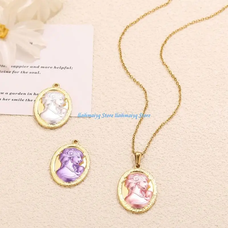 

573B 5 Pack Classical Beauty Ornaments Jewelry Findings Lady Portrait Pendants Metal Texture Perfect for Handmade Creations