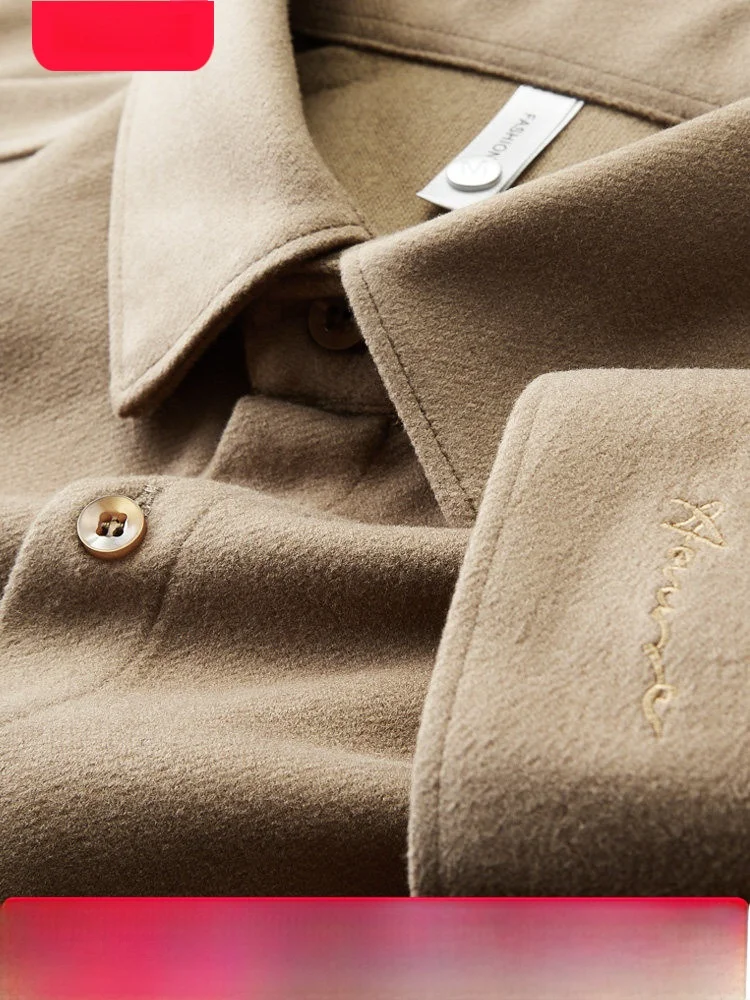 

Зимняя мужская рубашка с длинным рукавом, приталенного кроя, повседневная, из теплой шерстяной ткани, с вышитыми манжетами, фланелевая, молодежная, модная, трендовая.