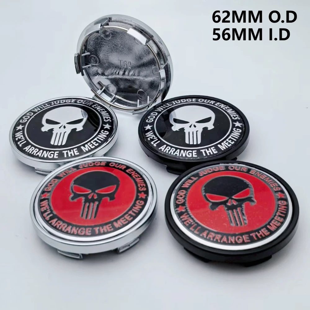 

4 шт., значок с логотипом черепа, эмблема, центральные колпаки колес автомобиля, 62 мм, 56 мм, центральная крышка ступицы колес из АБС-пластика, колпаки обода, аксессуары для стайлинга автомобилей