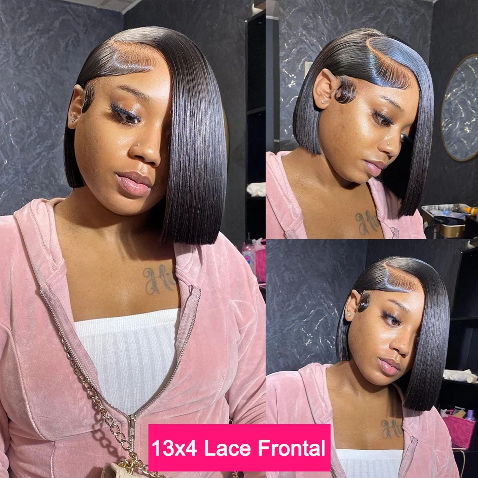 Indian Bob Wig Human Hair Lace Front Wigs Human Hair Glueless Wigs Human Hair 13X4 Hd Transparent Straight Lace Frontal Bob Wigs