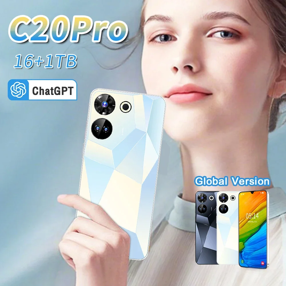 Hot Selling Nieuwe Mobiele Telefoon C20pro Alles-In-Een Groot Scherm Hd Android Versão Global Smartphone Goedkope Draagbare telefoon S22 Ultra