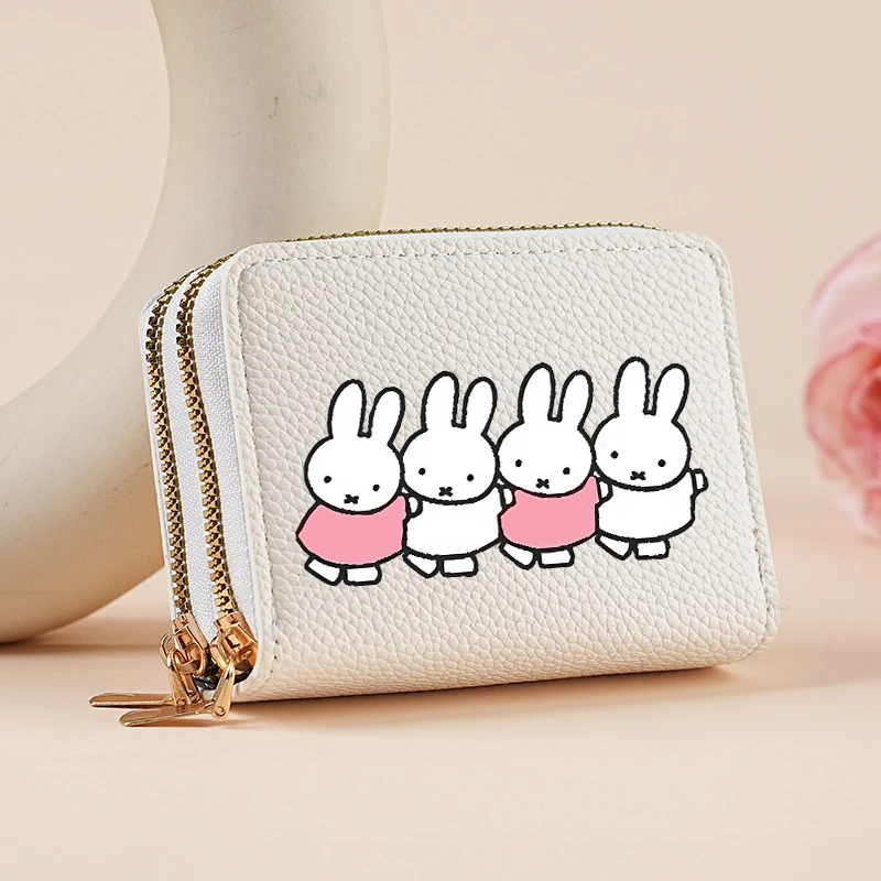 

Кошелек-портмоне Kawaii Miffy с кроликом для женщин, из искусственной кожи, на молнии, с мультяшным зайчиком, для карт, милый кошелек для монет, ключница