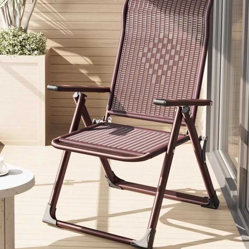 Rattan Style Recliner Chair Folding Breathable Sleeper for Patio Balcony Comfortable Sit-to-Lie