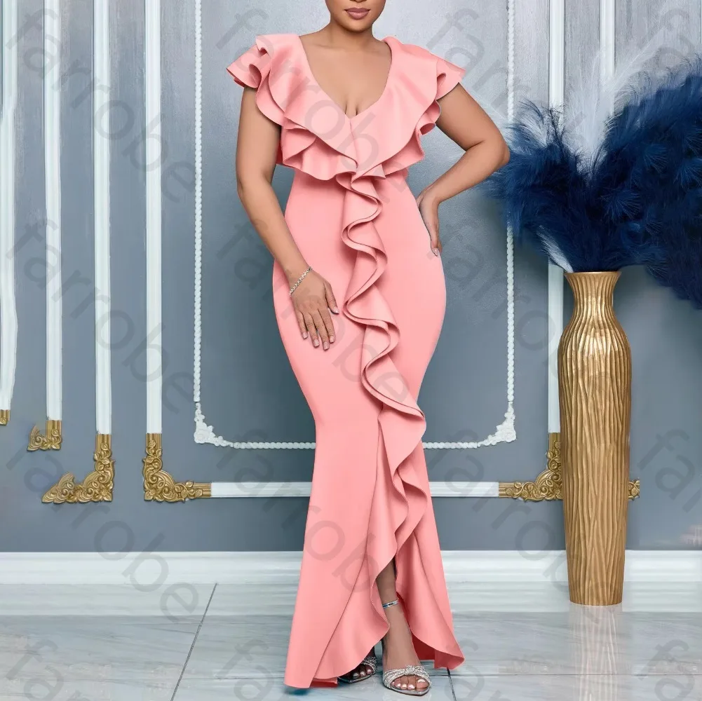 

Sexy V-Neck Ruffle Sleeveless Evening Dresses Elegant Mermaid Dress Exquisite High Quality Prom Party Gowns for Women Customized