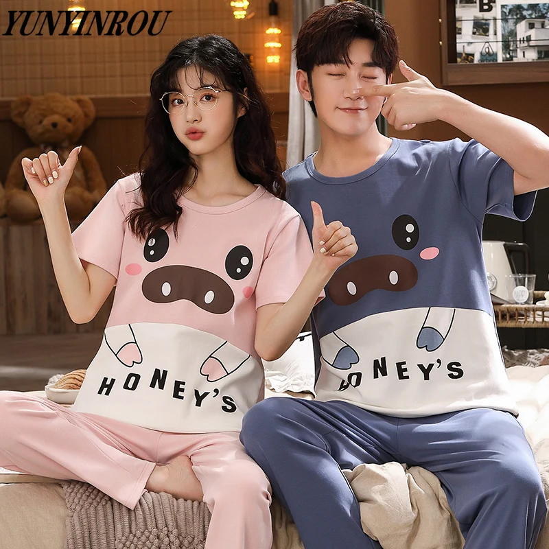 Summer Womens Pajamas Set Cartoon Printing Couple Pijamas Nightwear Casual Pyjama Kawaii Youth Panda Sleepwear Homewear Fashion