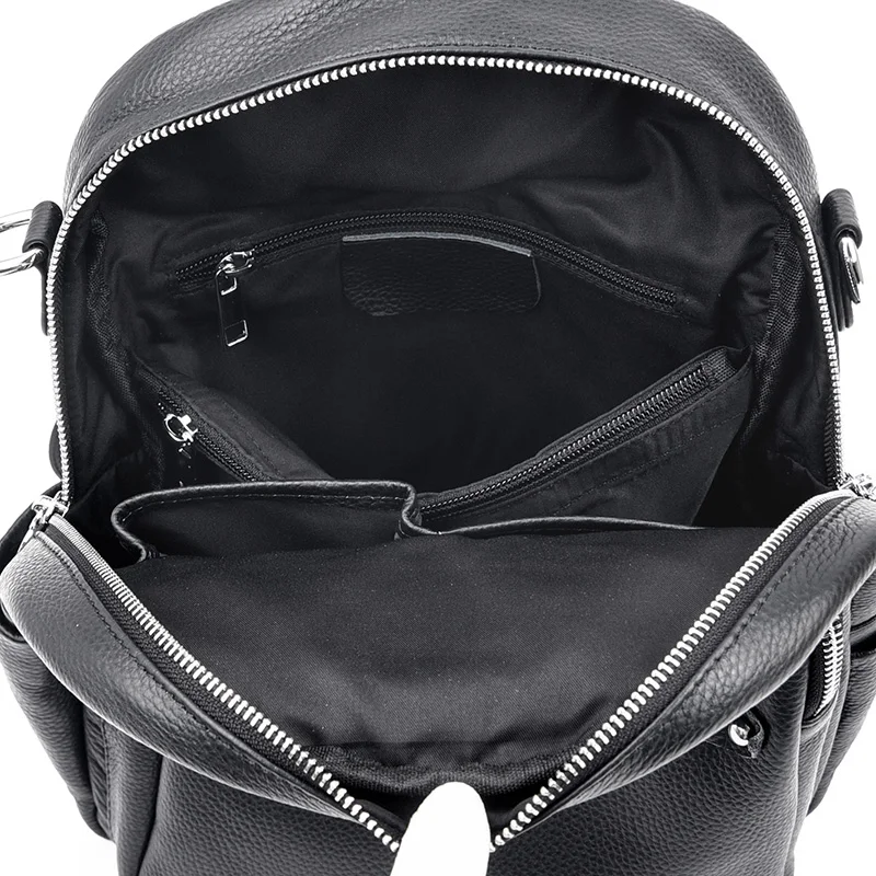 Cowhide Backpack High-Capacity Ladies 2023 Women\'s School Travel Chest Bag Fashion For Girls Shoulder Bags Black Chest Pack