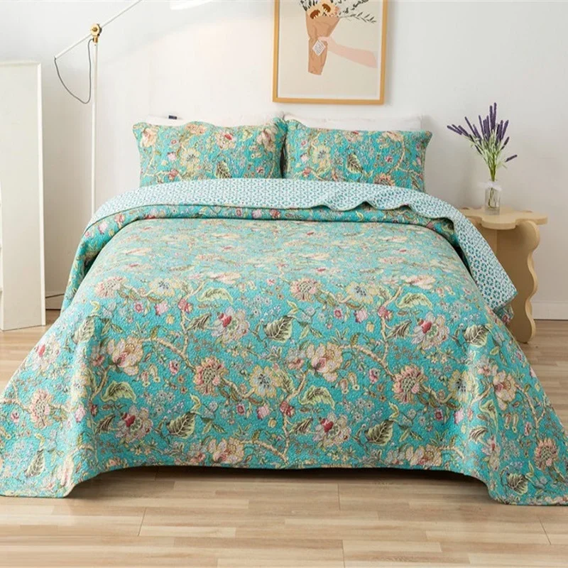 Washable Cotton Quilted Bedspread Set Floral Linen Blanket Soft Cubrecam Bed Cover Colcha Summer Quilt Comforter Sheet 3Pieces