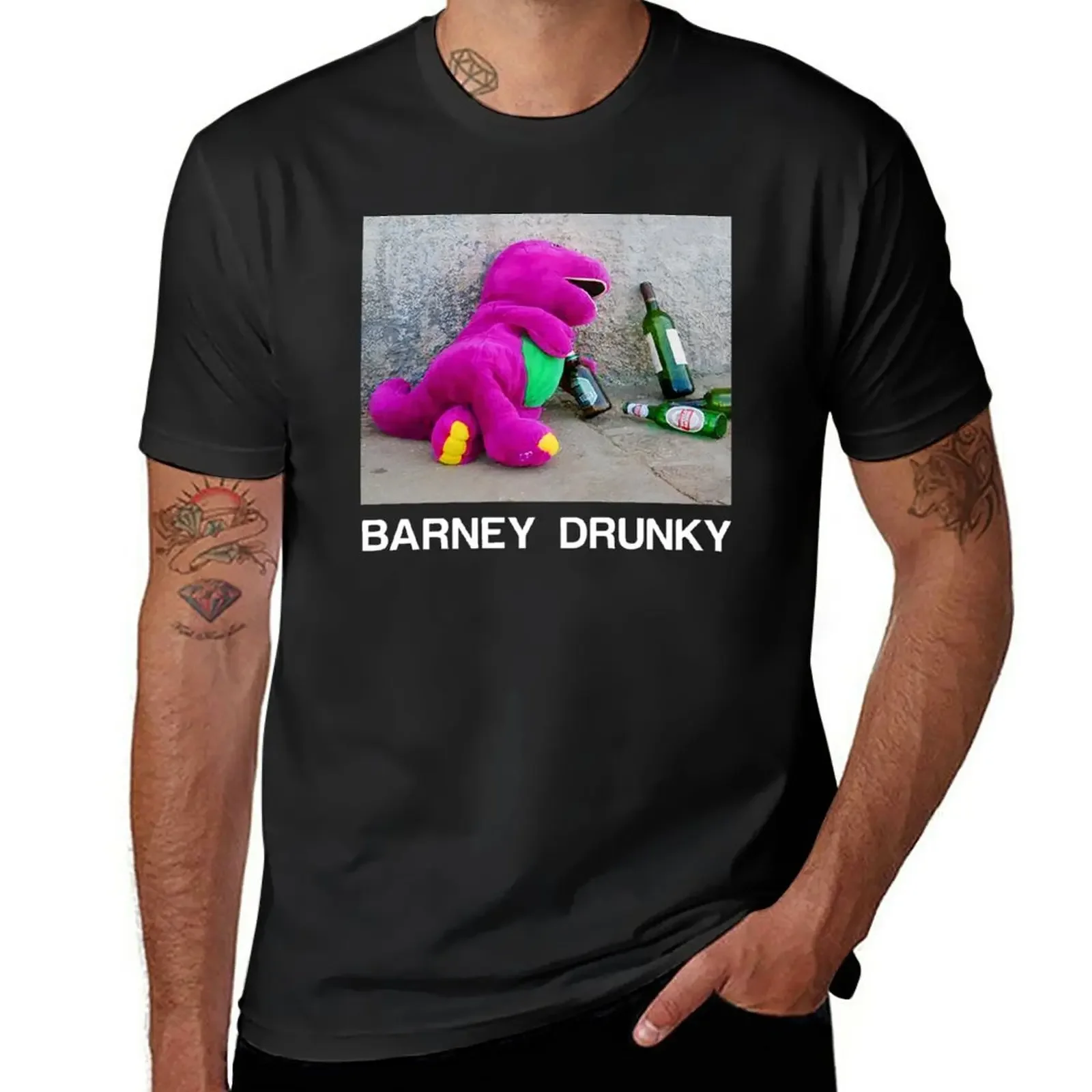 Футболка Barney Drunky, рубашки с рисунком, винтажная рубашка с аниме, летний топ, мужская одежда, мужские футболки с рисунком, большие и высокие