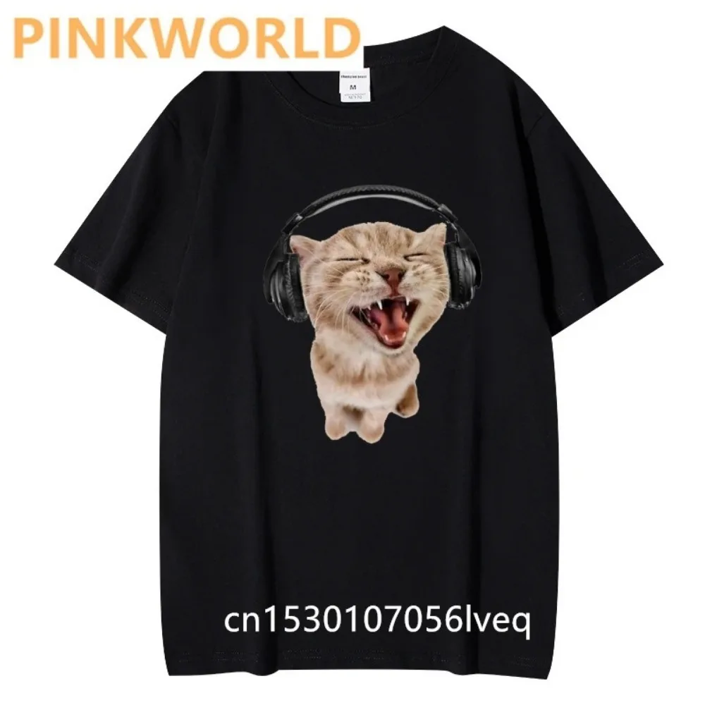 Plus-size Kawaii Kitten With Headphones Print Women T Shirt Short Sleeve O Neck Red T-shirt Ladies Tee Shirt Tops Clothes