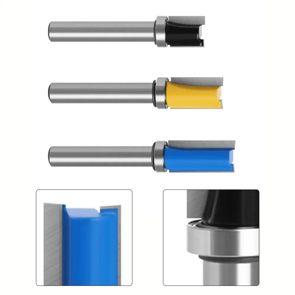 Broca enrutadora de ajuste al ras con vástago de 8mm, broca con patrón de rodamiento inferior, fresa de madera, herramientas de carpintería para
