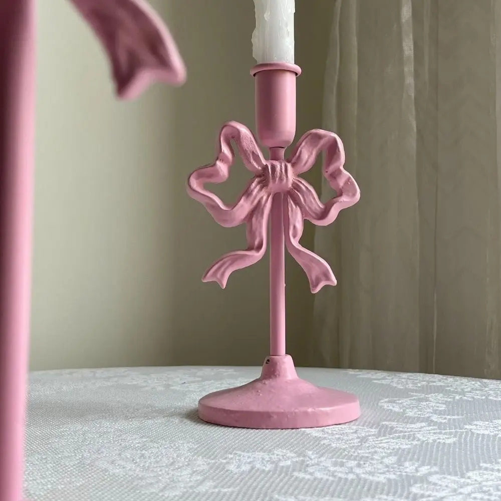 Wrought Iron French Bow Candlestick Single Head High Footed Bowknot Candle Holder Romantic Flat Bottom Wedding Candle Stand