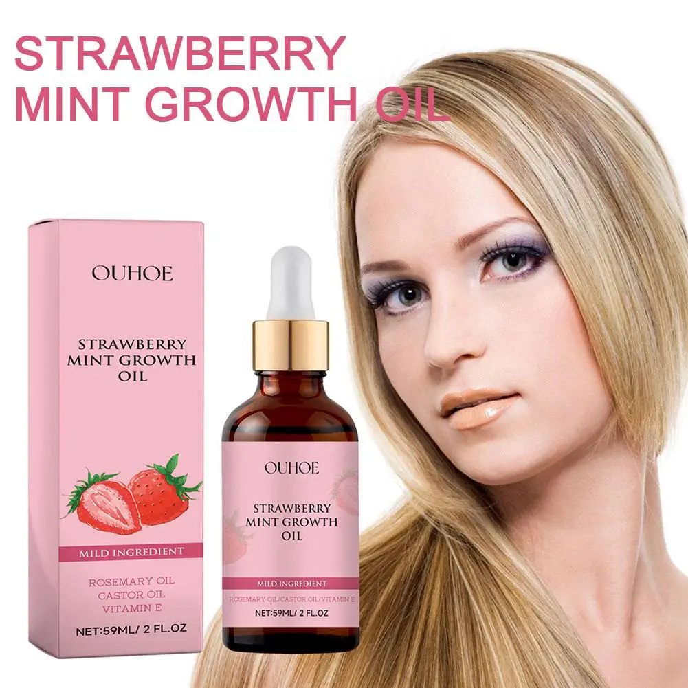 Natural Nourishing Oil Strawberry Mint Growth Oil For Dry Damaged Hair Mint Scalp & Hair Strengthening Oil Hair Care P8R3