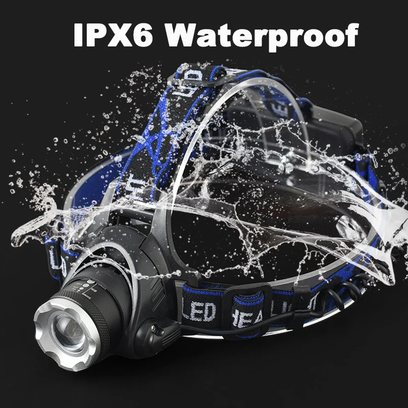 كشافات LED قوية قابلة لإعادة الشحن المصابيح الأمامية عالية الطاقة رئيس مصباح أضواء طويلة المدى في الهواء الطلق مقاوم للماء الصيد رئيس الشعلة