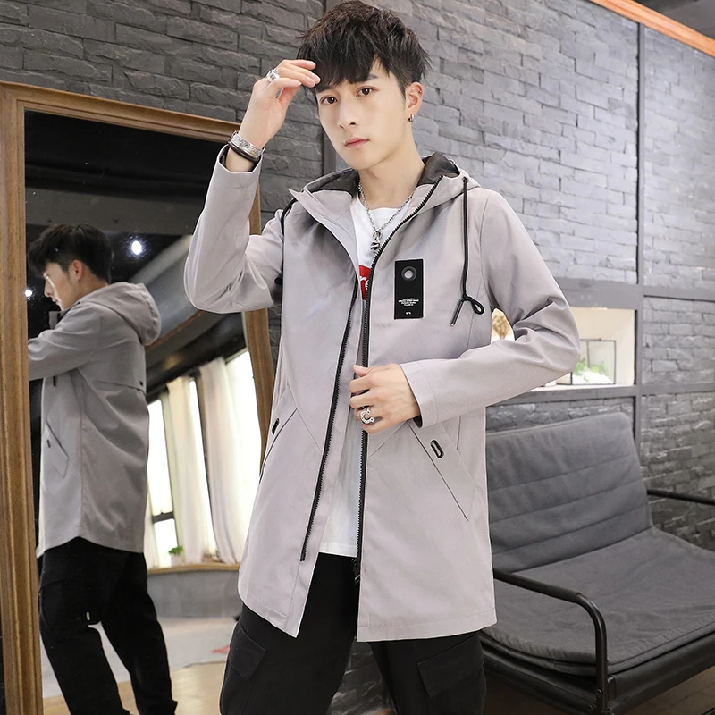 

New 2024 Spring and Autumn Casual Hooded Windbreaker for Men Korean Fashion Men Long Trench Coats Slim Fit Outwear Mens Clothing