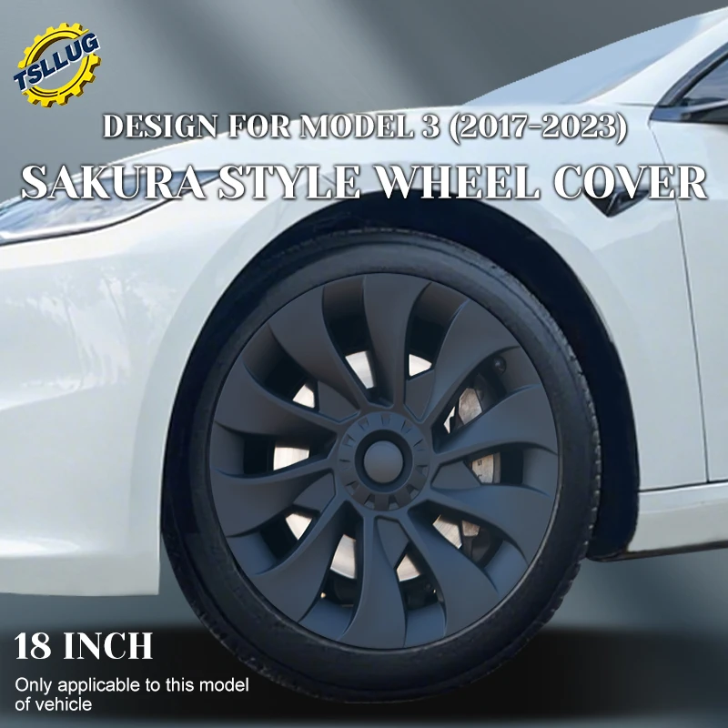 

4 шт. для Tesla Model 3 2017-2023 в стиле сакуры, крышка колеса, 18 дюймов, сменная автомобильная крышка ступицы, полный обод, автомобильные аксессуары