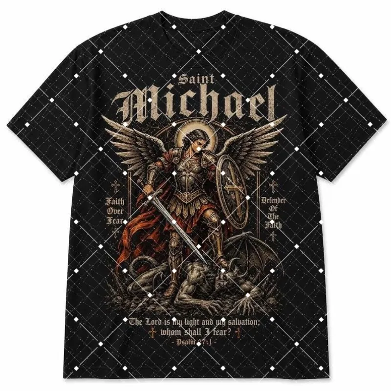 Saint Michael Archangel Vintage Graphic T Shirt Faith Over Fear Religious Gothic Streetwear Tee