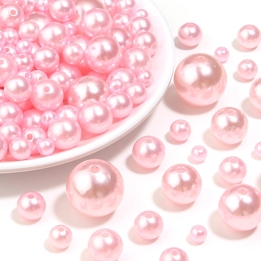 10-1000pcs 3-20mm Light Pink ABS Imitation Pearl Beads With Hole Round Loose Beads For DIY Jewelry Making Bracelets Necklace
